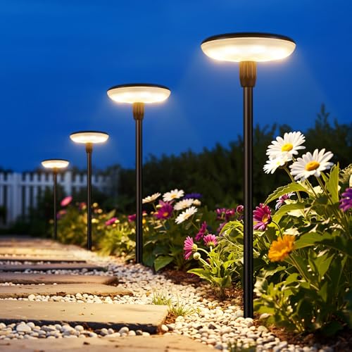LETMY Solar Pathway Lights Outdoor, 8 Pack Durable Metal Solar Path Lights, Auto On/Off Garden Lights Solar Powered, IP65 Waterproof Solar Lights Outdoor for Landscape, Path, Garden, Patio, Driveway