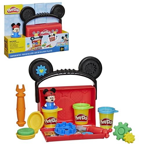 Play-Doh Disney Junior Mickey Mouse Clubhouse, On-the-Go Garage Mickey Mouse Playset, Arts & Crafts Preschool Toys for Kids 2+