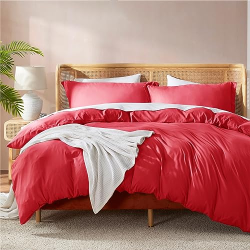 Nestl Red Duvet Cover King Size - Soft Double Brushed King Duvet Cover Set, 3 Piece, with Button Closure, 1 Duvet Cover 104x90 inches and 2 Pillow Shams