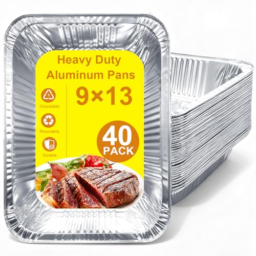 Whaleme 40 Pack Aluminum Foil Pans 9x13 - Disposable Half Size Deep Steam Table Tin Foil Pans for Oven Baking Cake, Roasting Turkey, Food Prepping, Storing, Freezing, Chafing