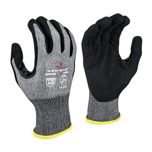 Radians Unisex Touchscreen Cut Level A9 Sandy Foam Nitrile Coated Cut Resistant Work Glove - Gray Shell/Black Palm, Standard Size L
