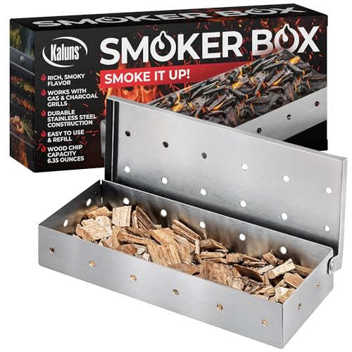 Kaluns Universal Stainless Steel Smoker Box, Gas or Charcoal Grill Smoke Box, Works with Wood Chips, add Delicious Smoked Flavor, Hinged Lid,Warp Free Grill Accessories