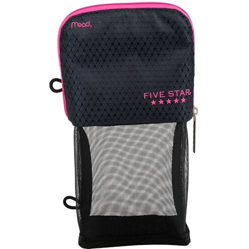 Five Star Pencil Pouch, Pen Case, Stand 'N Store Zipper Pouch, Fits 3-Ring Binder, Storage Organizer for Supplies Earbuds Chargers Cables Makeup, Navy/Pink (505160B-ECM)