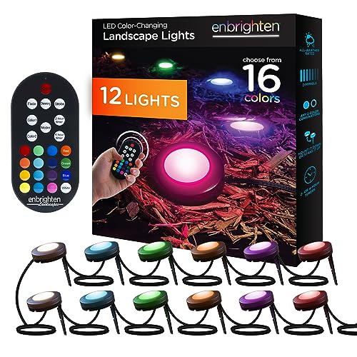 Enbrighten LED Ground Lights, 12 Path Lights, 110ft, Color Changing, Remote Control, Outdoor Path Lighting, 41017