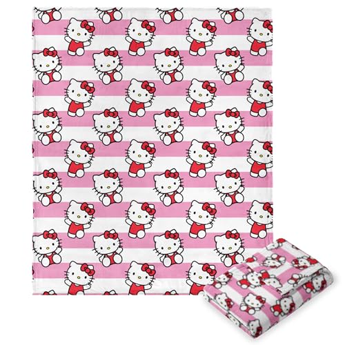 Northwest Hello Kitty Silk Touch Throw Blanket, Soft, 50 x 70 Inches, Bow and Stripes Design