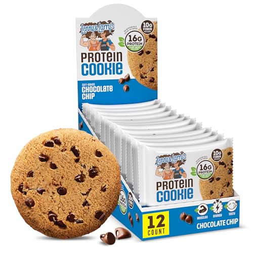 Lenny & Larry's Protein Cookie, Chocolate Chip – High Protein Snacks with 16g Plant Protein, 10g Fiber, Soft-Baked, Vegan, Non-GMO | 4oz, Pack of 12