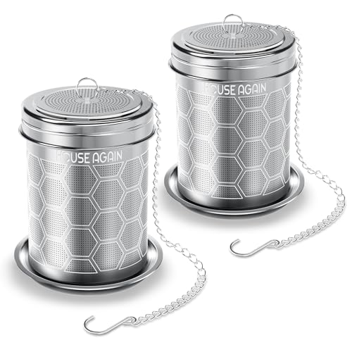 House Again 2 Pack Tea Strainers for Loose Tea, Extra Fine Mesh Tea Infuser, 304 Stainless Steel with Chain Hook, Loose Leaf Tea Steeper for Brew Tea Spices & Seasonings, Geometric Design