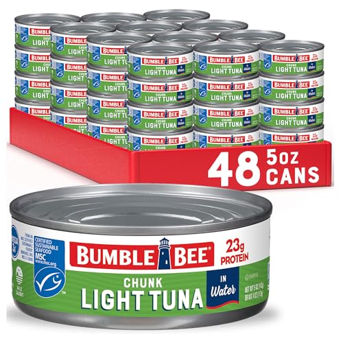 Bumble Bee Chunk Light Tuna in Water, 5 oz Cans (Pack of 48) - Wild Caught Skipjack Tuna - 23g Protein Per Serving - MSC Certified Sustainable Seafood, Non-GMO, Gluten Free, Kosher