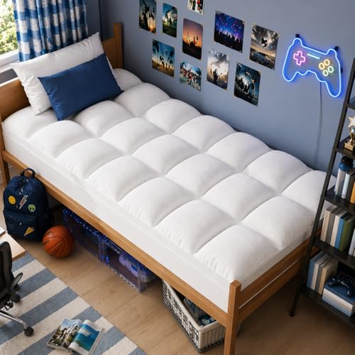 ELEMUSE Twin Mattress Topper for Back Pain, Extra Thick Mattress Pad Cover, Plush Soft Pillowtop with Elastic Deep Pocket, Overfilled Down Alternative Filling