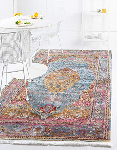 Unique Loom Baracoa Collection Area Rug - Miramar (8' 4" x 10' Rectangle, Light Blue/ Blue)