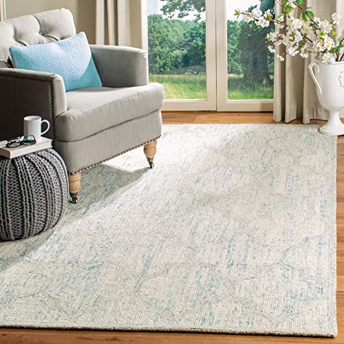 SAFAVIEH Abstract Collection Area Rug - 5' x 8', Ivory & Light Blue, Handmade Wool, Ideal for High Traffic Areas in Living Room, Bedroom (ABT474B)