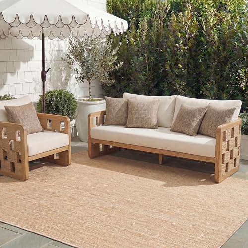 SAFAVIEH Washable Rug Outdoor Courtyard Collection - 6'7" x 9'6", Natural & Cream, Non-Shedding & Easy Cleaning, Ideal for Patio, Backyard, Mudroom (CY8022-03012)