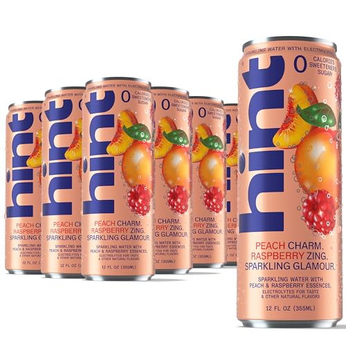 Hint Sparkling Water, Peach Raspberry - Canned Flavored Water Beverages with Electrolytes, Zero Calories, and Sugar Free - 12 Fl Oz Cans (Pack of 12)
