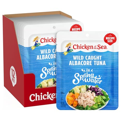 Chicken of the Sea Premium Albacore Tuna in Water, 5 oz. Packets (Box of 12), Wild Caught Tuna