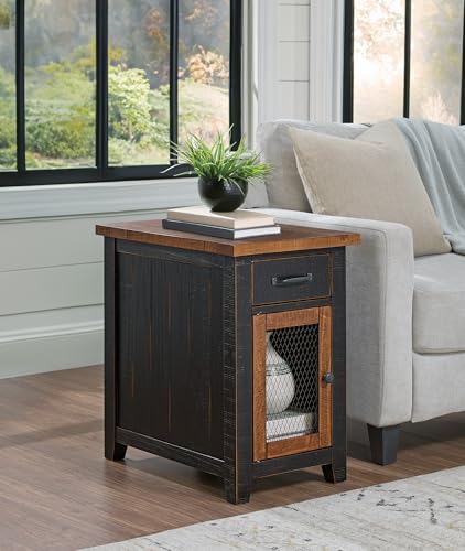 Martin Svensson Home Solid Wood Black and Honey Rustic Chairside End Table with Power and Storage
