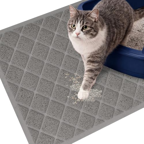 GORILLA GRIP Cat Litter Box Mat, Cushioned Coil Mesh Litter Trapping Mats, Scatter Control Supplies for Less Mess, Phthalate Free, Ultra Deep Catch Grooves, Rinse or Vacuum to Clean, 24x17 Gray