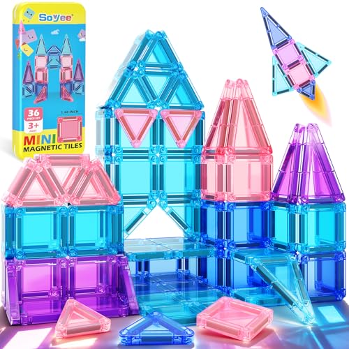 Soyee Magnetic Tiles Toddler Toys Travel Essential Games Magnet Building Blocks STEM Sensory Educational Toys for 3 4 5 6 7 8+ Year Old Boys Girls Christmas Birthday Gifts