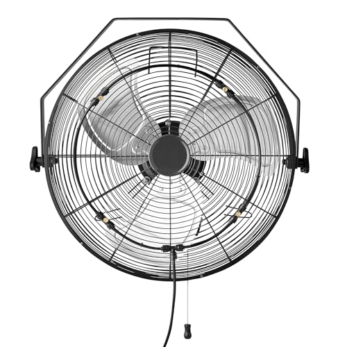 Amazon Basics 18" Outdoor Heavy-Duty Misting Fan, Wall-Mounted, Industrial, Waterproof (IP44), With Tilt Head, Metal Blades, Dual Ball Bearing Motor, 3 Speeds Up to 1550 RPM and 3781 CFM, Black