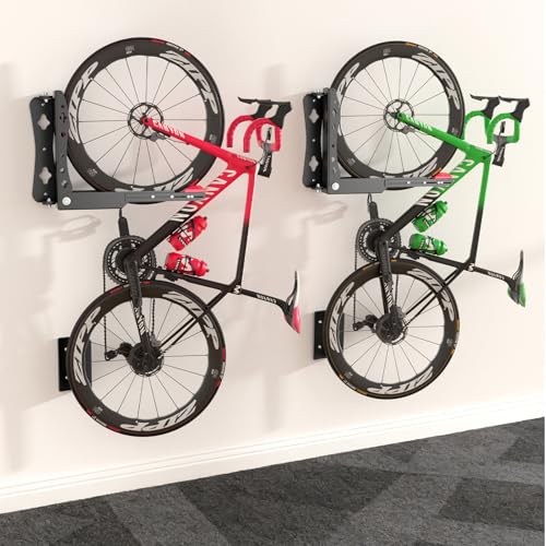 Swivel Bike Wall Mount, No Heavy Lifting Bike Wall Mount, Space-Saving Bike Rack Garage, Holds Up to 77 lbs, Vertical Bike Wall Hangers for Garage & Home Storage Solution, 2 Pack