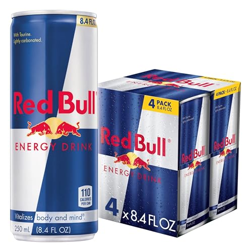 Red Bull Energy Drink with 80mg Caffeine plus Taurine & B Vitamins, 8.4 Fl Oz, Pack of 4 Cans