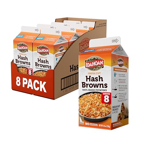 Idahoan Fresh Cut Hash Browns, Naturally Gluten-Free, 100% Real Idaho Potatoes, 8-servings per carton, 4.8 ounce (Pack of 8)