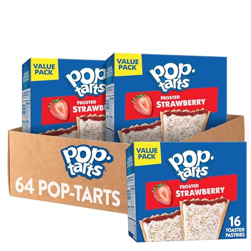 Pop-Tarts Toaster Pastries, Breakfast Foods, Kids Snacks, Value Pack, Frosted Strawberry (64 Pop-Tarts)