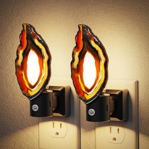 JandCase Night Lights Plug into Wall: Agate Night Light, Dimmable Night Light Aesthetic Crystal, Dusk to Dawn Sensor，Healing Stone Agate Decorative Nightlight for Home Living Room
