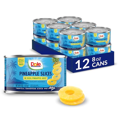 Dole Pineapple Slices in 100% Pineapple Juice with No Sugar Added - Dole Fruit Cans - 8 oz - 12 Pack