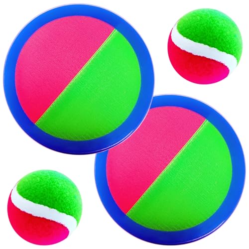 AppleRound Toss and Catch Velcro Ball Set (Hook and Loop), Kids Outdoor Games, Beach Toys, Backyard Sports, Paddle Ball Games (Pack of 2 Paddles and 2 Balls)