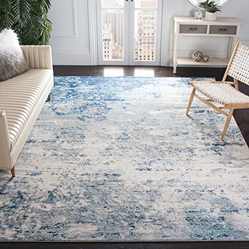 SAFAVIEH Jasper Collection Area Rug - 5' Square, Grey & Blue, Modern Abstract Design, Non-Shedding & Easy Care, Ideal for High Traffic Areas in Living Room, Bedroom (JSP107G)