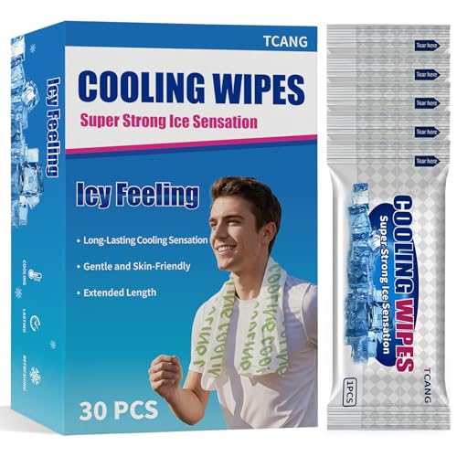 30 Pack Cooling Body Wipes, Alcohol-Free Cooling Towelettes Cooling Towel Alternative for Outdoor Sports, Camping, Hiking, Workout & Hot Weather(Green)