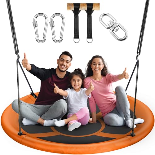 Everyfun 43" Saucer Tree Swing for Kids Adult, 700lbs Weight Capacity, Waterproof Flying Saucer Swing with Adjustable Hanging Straps, Swing Seats for Backyard Outdoor Indoor Playground, Orange