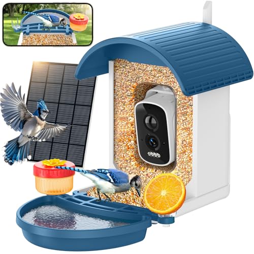 Bird Feeder with Camera, Smart Birdfeeder with Solar-Powered, 5MP AI Identify Birds 11000, Night Vision, Auto Record Video,Instant Notifications, Bird Feeders for Outdoors Yard with Water Bowl