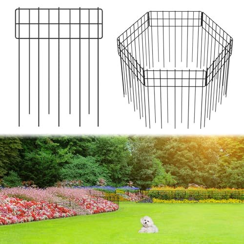 Garden Border Edging Fences, 12.32"*16.81" Decorative Fence Panel, Small Garden Fence Animal Barrier, No Dig Fences Barrier, Square 6 Pcs Black Metal Fencing, Dog Fencing Blocker for Yard, Flower Bed