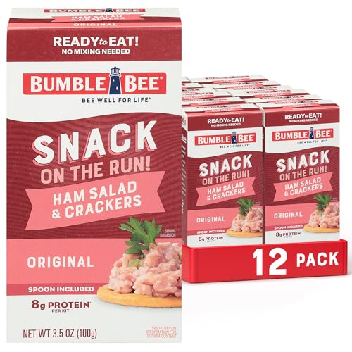 Bumble Bee Snack On The Run! Protein Snack Pack - Ham Salad with Crackers - 8g Protein per Box - Ready to Eat Easy-Open Can (Pack of 12)