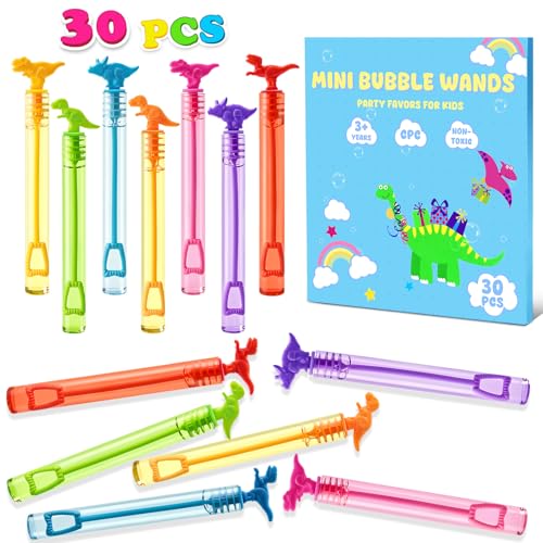 Mini Bubble Wands Bulk Dinosaur Party Favors for Kids 30 Pack Small Bubbles for Kids Birthday Goodie Bag Stuffers Fillers School Classroom Prizes for Toddlers Student Gifts Outdoor Toys Party Supplies
