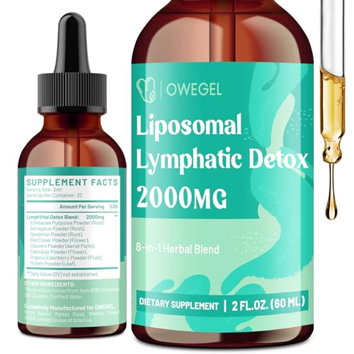 owegel Liposomal Lymphatic Drainage Drops 2000mg – Immune & Lymph System Support – Lymphatic Detox and Cleanse with Echinacea, Red Clover, Dandelion & Cleavers – Sugar-Free, Alcohol-Free – 2 FL OZ