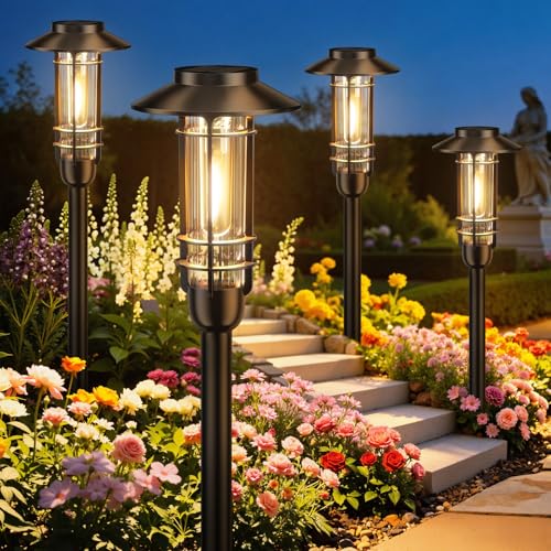 Ahaorigin 6 Pack Solar Pathway Lights Outdoor, Upgraded Bright Solar Powered Garden Light Outside, Waterproof Outdoor Lighting for Landscape Lawn Patio Yard Path Driveway Walkway Decor, Warm White