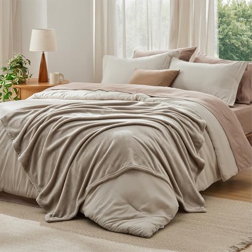 Bedsure Twin Comforter Set Beige, 6 Pieces Prewashed Twin Size Bed in a Bag with Soft Fleece Bed Blanket, Down Alternative Bedding Set for All Seasons, Sheets, Pillowcase & Sham