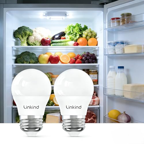 Linkind Led Refrigerator Light Bulbs, A15 Fridge Light Bulbs 40 Watts Equivalent Waterproof, 600LM Appliance Light Bulb 120V Non-dimmable 5W LED Bulbs for Freezer, E26 Base, Daylight 5000K, 2 Pack