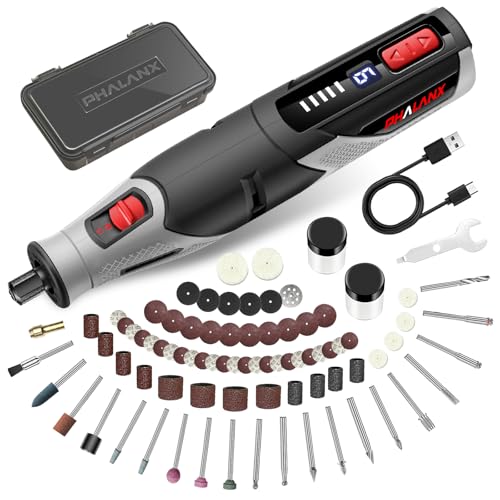 PHALANX 4V Cordless Rotary Tool Kit with 80 Accessories, 28000 RPM, 9-Speed, 4000mAh Battery, Rotary Tool with Digital Display for Cutting, Sanding, Polishing, Drilling, Engraving, DIY Crafts (Black)