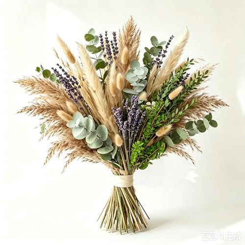 Dried Pampas Grass Bouquet Dried Flowers Eucalyptus Stem for Wedding Decor