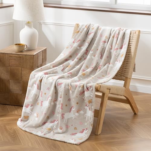 Sushing Cartoon Fleece Throw Blanket, Cute Animal Characters Plush Home Decor, Soft Lightweight Gift for Adults Kids, Machine Washable, 55in x 70in, Unicorn