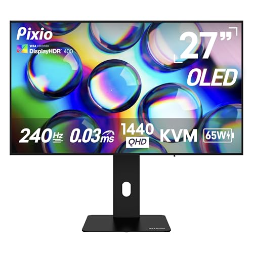 Pixio 27" WOLED Gaming Monitor, QHD 1440p, 240Hz, 0.03ms, DisplayHDR True Black 400, Adaptive Sync, KVM Switch, Fully Adjustable Stand, HDMI 2.1, DisplayPort, USB-C, RGB Light, PX277 OLED Max V2