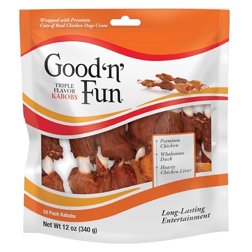 Good'n'Fun Triple Flavored Rawhide Kabobs for Dogs, Beef, 12 ounces