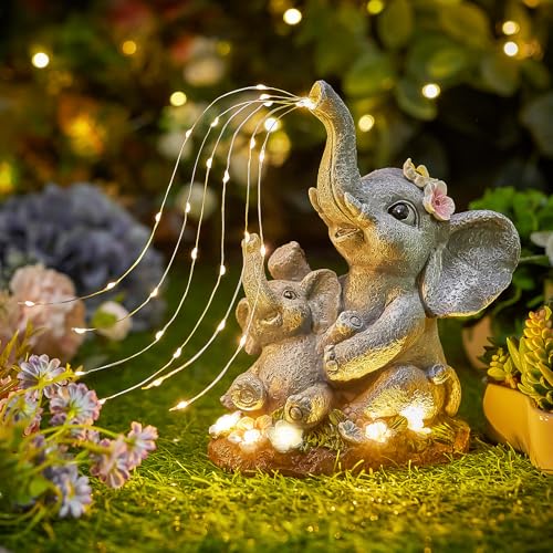 Brightown Solar-Elephant-Garden-Decor-Statue with Succulent & Watering LED Lights, Waterproof Outdoor Decor for Patio, Lawn, Balcony & Yard Decorations Outdoor, Unique Mothers Day Gifts for Mom Women