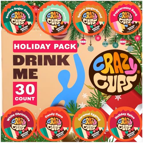 Crazy Cups Christmas Coffee Pods Variety Pack, Holiday Sampler of Single Serve Assorted Flavored Pods For Keurig K Cup Machines, 30 Count - Great Holiday Coffee Gift