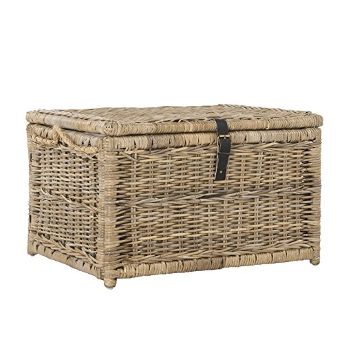 happimess HPM9001C Caden 30" Wicker Storage Trunk, Collapsible for flat storage, Rattan-Kubusoft Gray, Coastal for Office, Dorm Room-LivingRoom, Bedroom, Dining Room, Natural