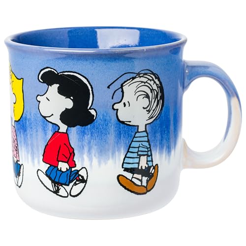Silver Buffalo Peanuts Reactive Glaze Ceramic Camper Mug Featuring Charlie Brown, Lucy, Sally, Woodstock, and Linus, 20 Ounces