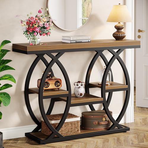 Tribesigns 39.4" Console Table, Industrial 4-Tier Sofa Table Entryway Table with Storage Shelves, Narrow Wood Accent Tables with Metal Frame for Small Spaces, Hallway, Foyer, Brown